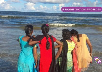 A group of girls during a rehabilitation outing at the beach